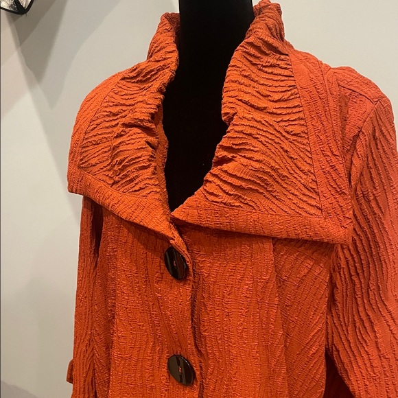 Rusty Orange Textured Coat with Large Buttons and pockets - Picture 2 of 3